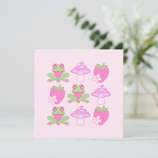 Kawaii Frog, Mushroom und Strawberry (Stehend Vorderseite)