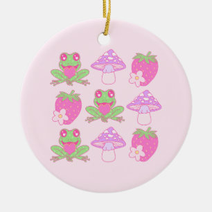 Kawaii Frog, Mushroom und Strawberry Keramik Ornament