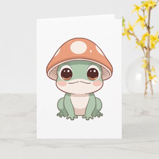 Kawaii Frog - Niedliche Pilzhütte-Kernäse Karte (Gelbe Blume)