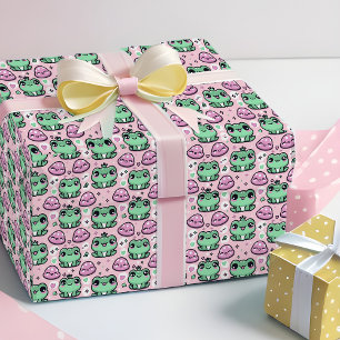 Kawaii Frog Princess Pink & Green Baby Girl Kinder Geschenkpapier