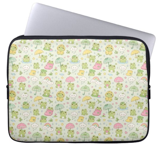 Kawaii Frog Rainy Day Pattern Wrapping Laptopschutzhülle (Vorderseite)