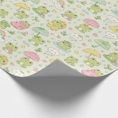Kawaii Frog Rainy Day Pattern Wrapping Paper Geschenkpapier (Ecke)