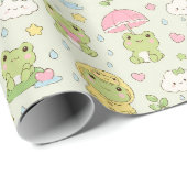 Kawaii Frog Rainy Day Pattern Wrapping Paper Geschenkpapier (Rolleneckpunkt)