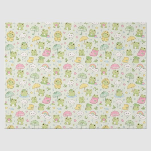 Kawaii Frog Rainy Day Pattern Wrapping Paper Seidenpapier (Vorderseite)