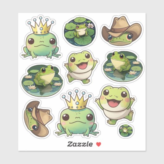 Kawaii Frog Sticker Sheet, Funny Froggy Stickers (Blatt)