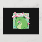 Kawaii Frog trinkt Erdbeermilch Postkarte (Vorderseite)