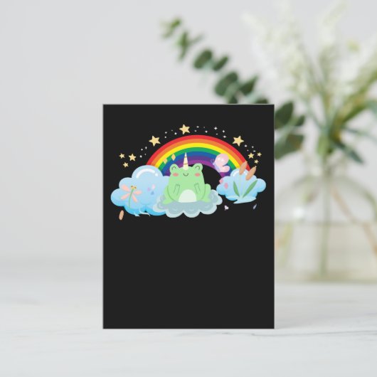 Kawaii Frog Unicorn Regenbogen Farbenfroher Schlag Postkarte (Stehend Vorderseite)