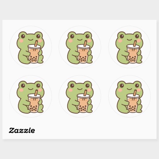 Kawaii Frog With Bubble Tea Sticker (Blatt)