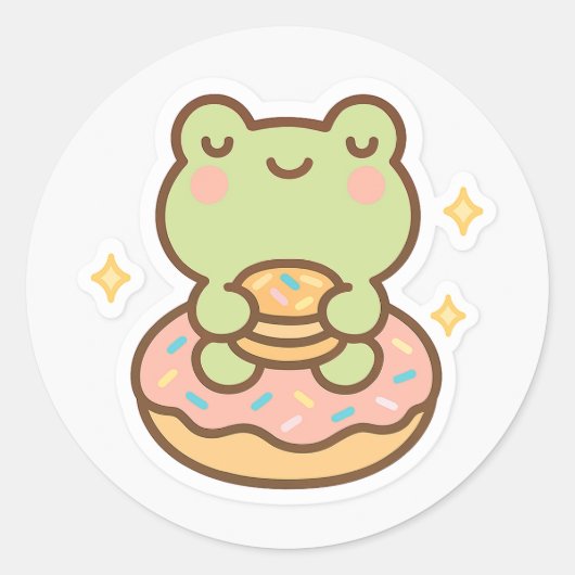 Kawaii Frog with Donut Sticker (Vorderseite)