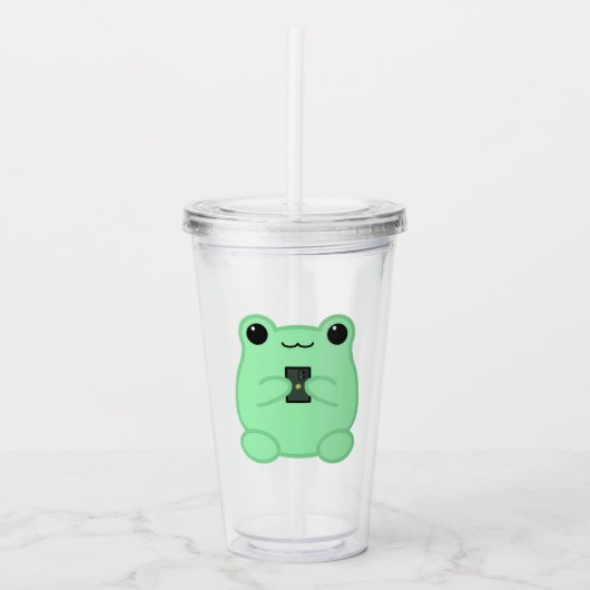 Kawaii Frog With Kiwi Smartphone Acryltrinkbecher (Vorderseite)