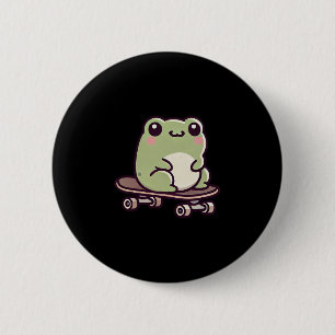 Kawaii-Frosch auf einem Skateboard Lustiges Skateb Button