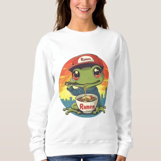 Kawaii Frosch fressende Männer Sweatshirt (Vorderseite)
