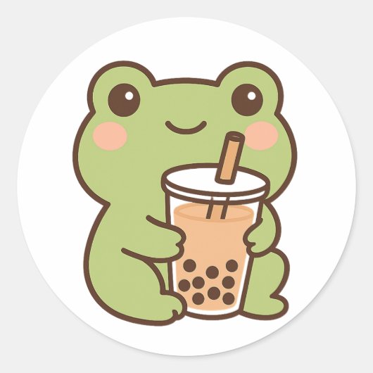 Kawaii-Frosch-mit-Bubble-Tea-Aufkleber Runder Aufkleber (Vorderseite)