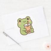 Kawaii-Frosch-mit-Bubble-Tea-Aufkleber Runder Aufkleber (Umschlag)