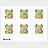 Kawaii-Frosch-mit-Bubble-Tea-Aufkleber Runder Aufkleber (Blatt)