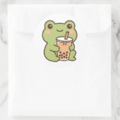 Kawaii-Frosch-mit-Bubble-Tea-Aufkleber Runder Aufkleber (Tasche)