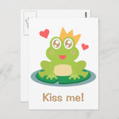 Kawaii-Frosch mit funkelnden Augen und Krone Postkarte (Vorne/Hinten)