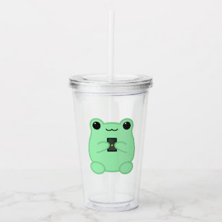 Kawaii-Frosch mit Kiwi-Smartphone Acryltrinkbecher