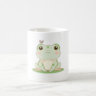 Kawaii-Frosch mit Schmetterling Süßes Naturdesign Kaffeetasse