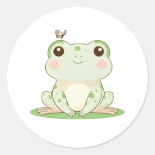 Kawaii-Frosch mit Schmetterling Süßes Naturdesign Runder Aufkleber