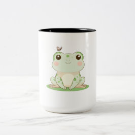 Kawaii-Frosch mit Schmetterling Süßes Naturdesign Zweifarbige Tasse