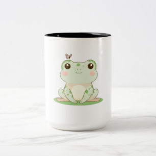 Kawaii-Frosch mit Schmetterling Süßes Naturdesign Zweifarbige Tasse
