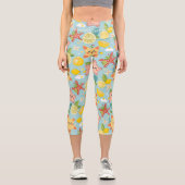Kawaii Früchte und Starfish in Pastellblau Muster Capri Leggings (Vorderseite)