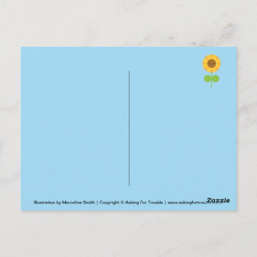Kawaii Frühlingsblumen (blau) Postkarte (Rückseite)