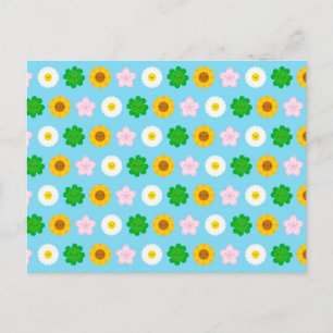 Kawaii Frühlingsblumen (blau) Postkarte