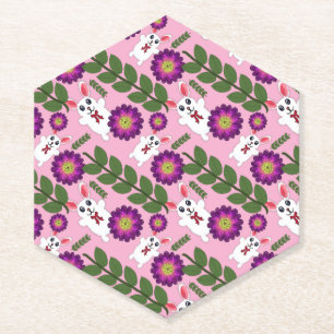 Kawaii Frühlingshase: Lebendige violette Blüten  Untersetzer