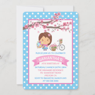 Kawaii Frühlingskirschblüten Mädchen Geburtstagsfe Einladung