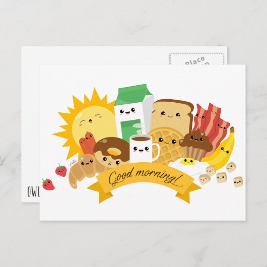 Kawaii Frühstück Postkarte (Vorne/Hinten)