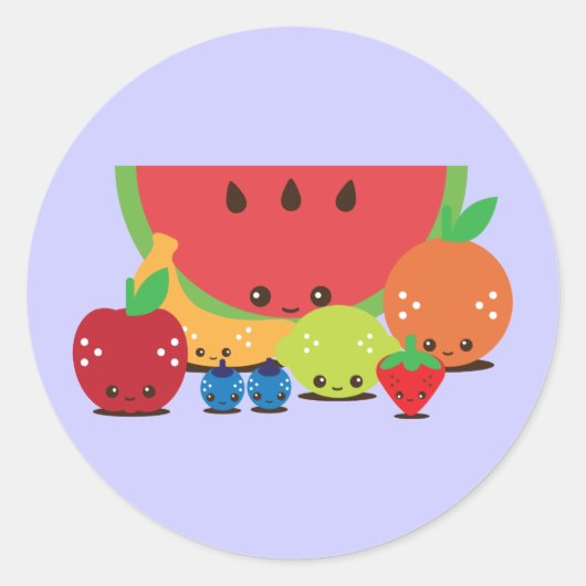 Kawaii Fruit Group Runder Aufkleber (Vorderseite)