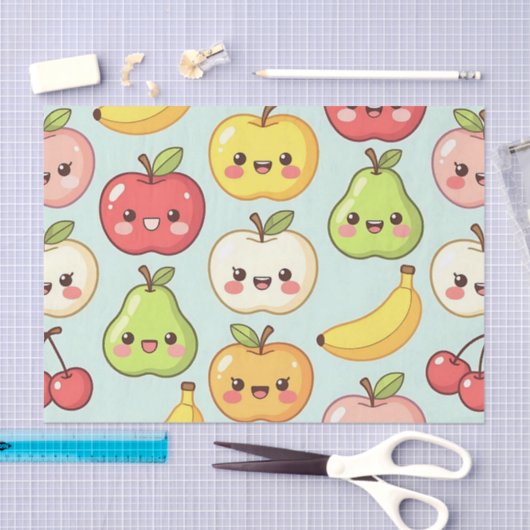 Kawaii Fruit Seamless Pattern Cute Cartoon Seidenpapier (Handwerk)