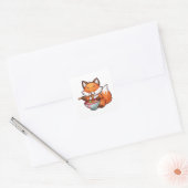 Kawaii-Fuchs frisst Ramen Quadratischer Aufkleber (Umschlag)