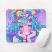 Kawaii Fun Rainbow Anime Girl Mousepad (Mit Mouse)