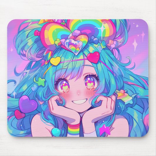 Kawaii Fun Rainbow Anime Girl Mousepad (Vorne)