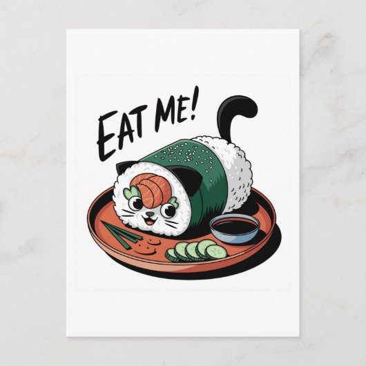 Kawaii Funny Cat Shaped Sushi Roll Postkarte (Vorderseite)
