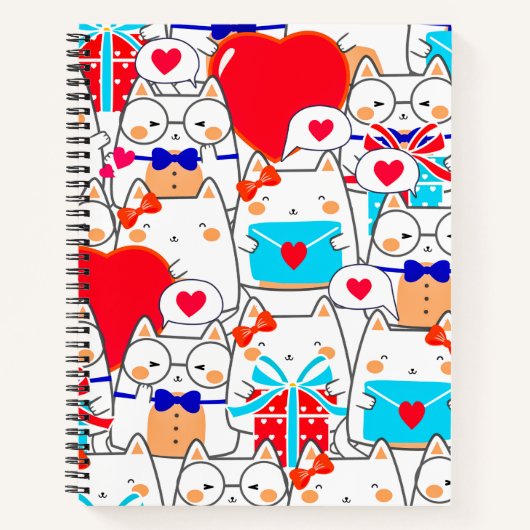 Kawaii Funny Cats Liebe Muster Notizblock (Vorderseite)