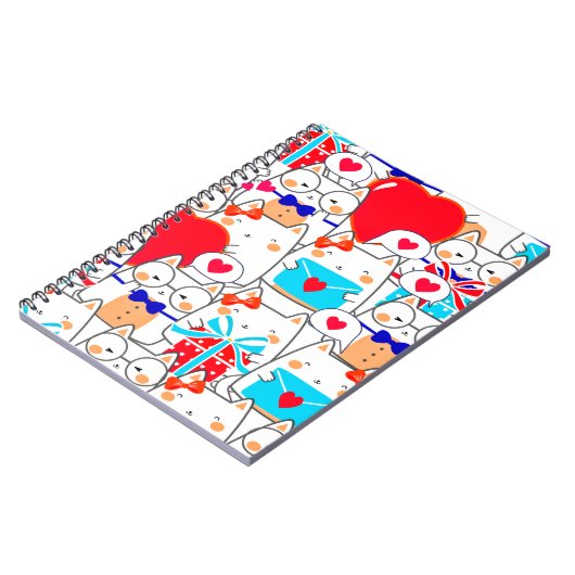 Kawaii Funny Cats Nahtlose Liebe Muster Notizblock (Linke Seite)