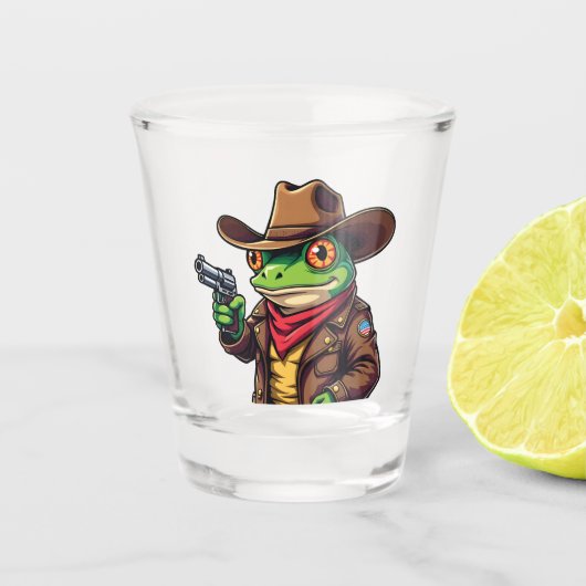 Kawaii Funny Cowboy Western Frog Lovers Schnapsglas (Vorderseite)
