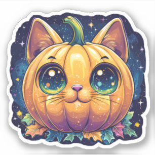 Kawaii Galaxy Jack-O-Lantern Cat Pumpkin Halloween Aufkleber