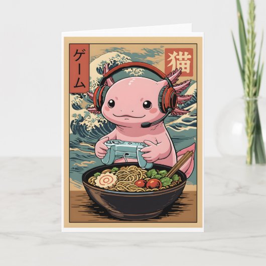 Kawaii Gamer Axolotl Ramen Cute Japanese Gaming Karte (Vorderseite)