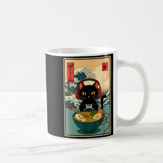 Kawaii Gamer Cat Ramen Retro Japanese Funny Cat Ga Kaffeetasse (Rechts)