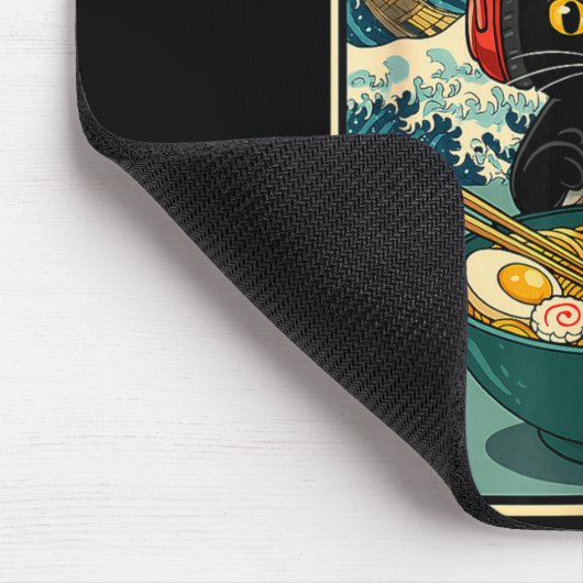 Kawaii Gamer Cat Ramen Retro Japanese Funny Cat Ga Mousepad (Ecke)