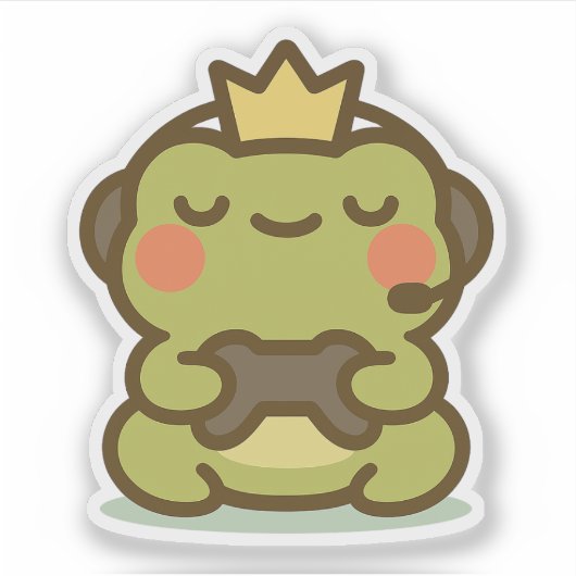 Kawaii Gamer Frog Sticker (Vorderseite)