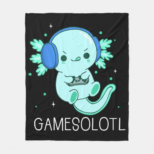 Kawaii Gamesolotl Axolotl Gamer Fleecedecke (Vorderseite)