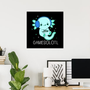 Kawaii Gamesolotl Axolotl Gamer Poster