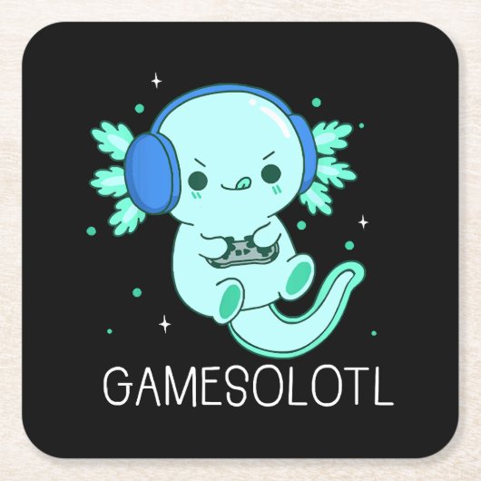 Kawaii Gamesolotl Axolotl Gamer Rechteckiger Pappuntersetzer (Vorderseite)