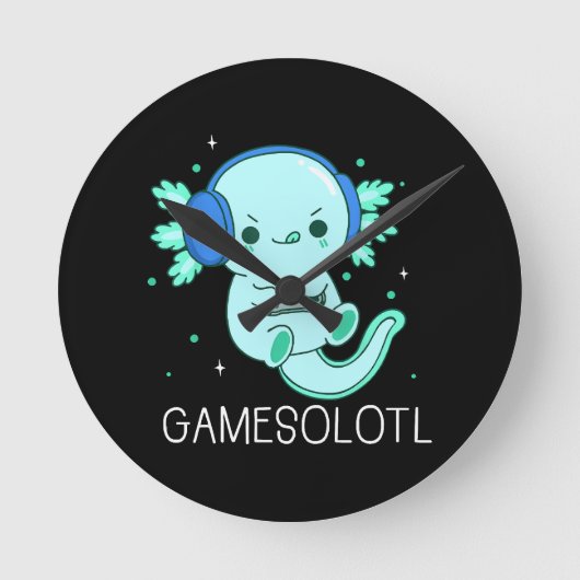 Kawaii Gamesolotl Axolotl Gamer Runde Wanduhr (Vorderseite)